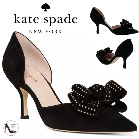 kate spade Shoes - KATE SPADE Sterling Studded Bow Pointed Toe Pumps D’Orsay Black Dress Shoes 9